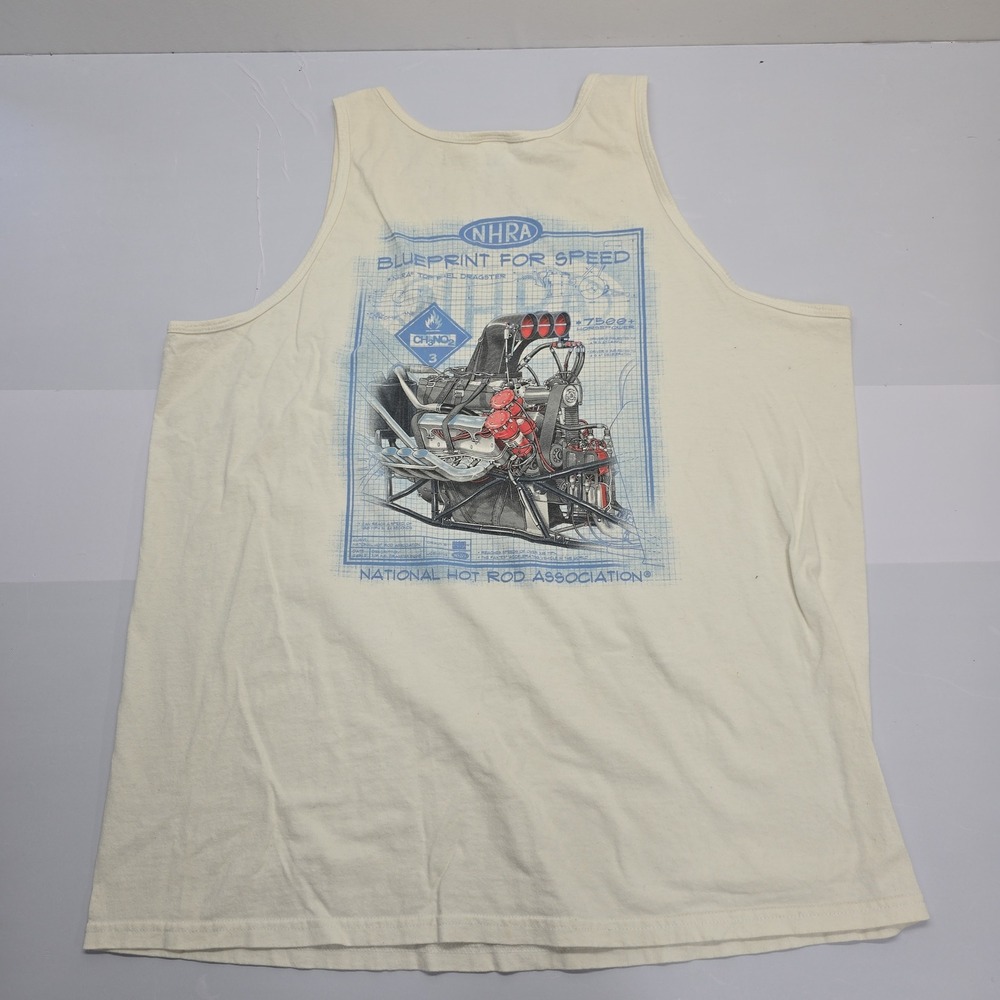 Vintage NHRA National‎ Hot Rod Association Tank Top Cream XL Blueprint Dragster
